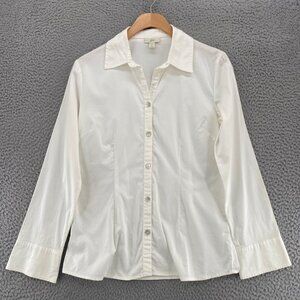 J Jill Shirt Womens 4 White Stretch Button Up Collar Long Sleeve Everyday Casual